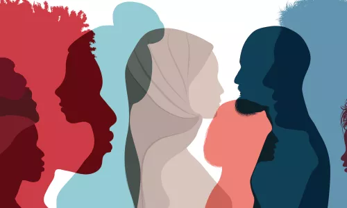 Silhouette profile group of men and women of diverse culture